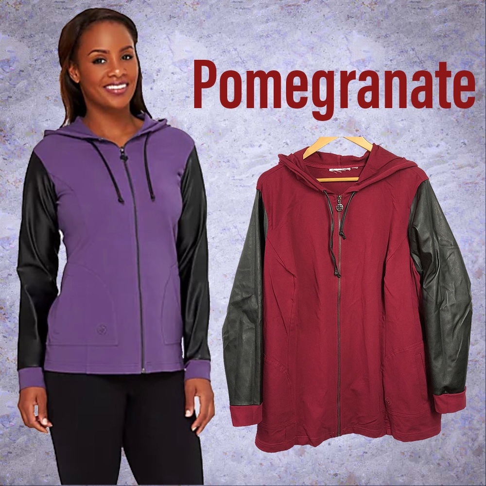 Linea Leisure by Louis Dell'Olio Zip Hoodie Faux Leather Sleeves, 2X Pomegranate